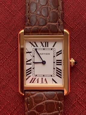 Cartier Tank Solo Large W5200025 Steel Quartz Silver Dial Watch Brown Strap Like